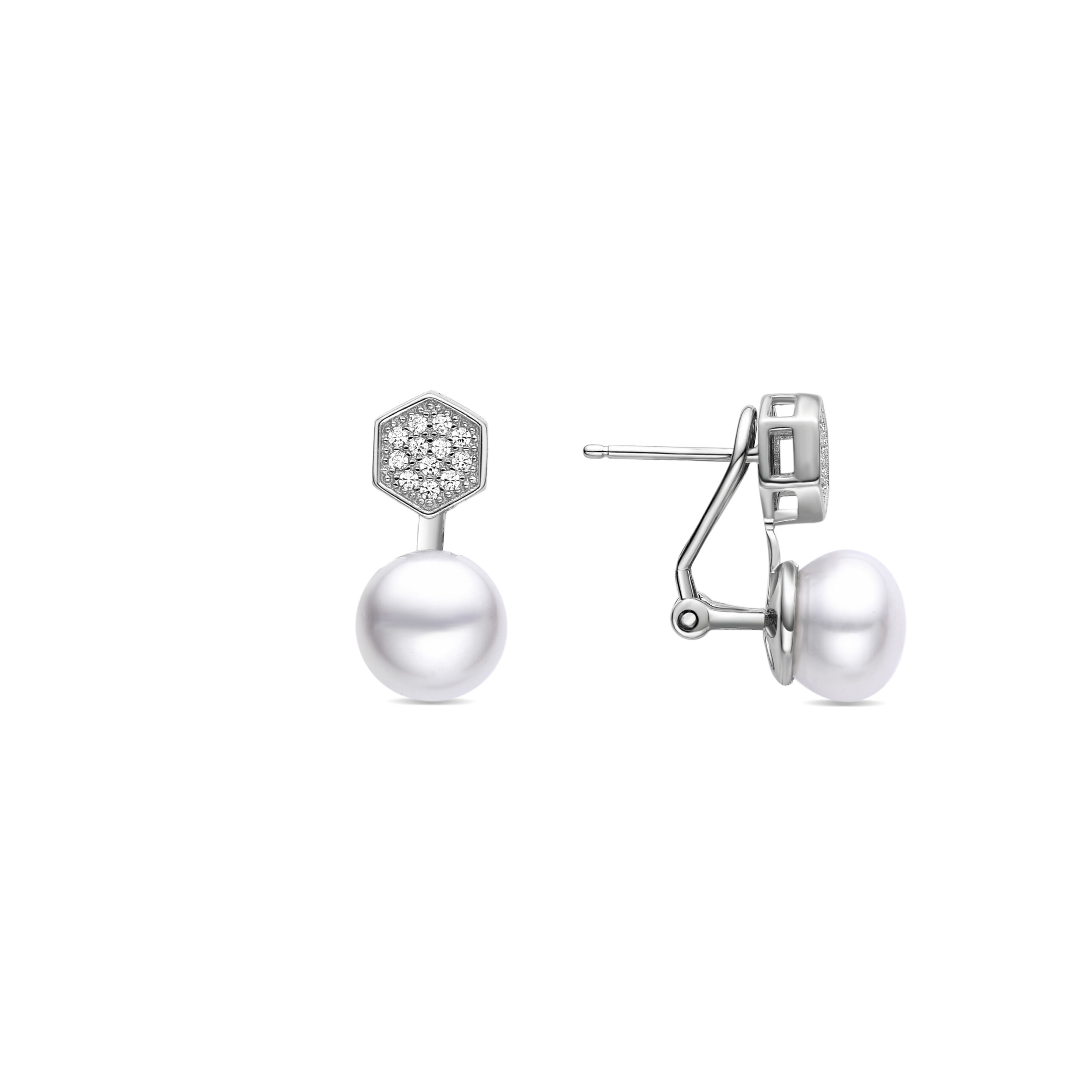 Luxenter Oorbellen van 925 sterling zilver met witte parel en rhodiumafwerking - Zahy