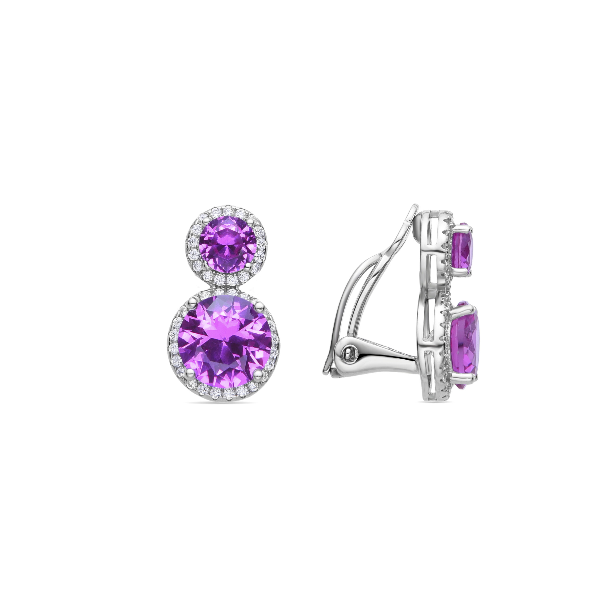 Luxenter Oorbellen van 925 sterling zilver en roze zirkonia met rhodiumafwerking - Pruka