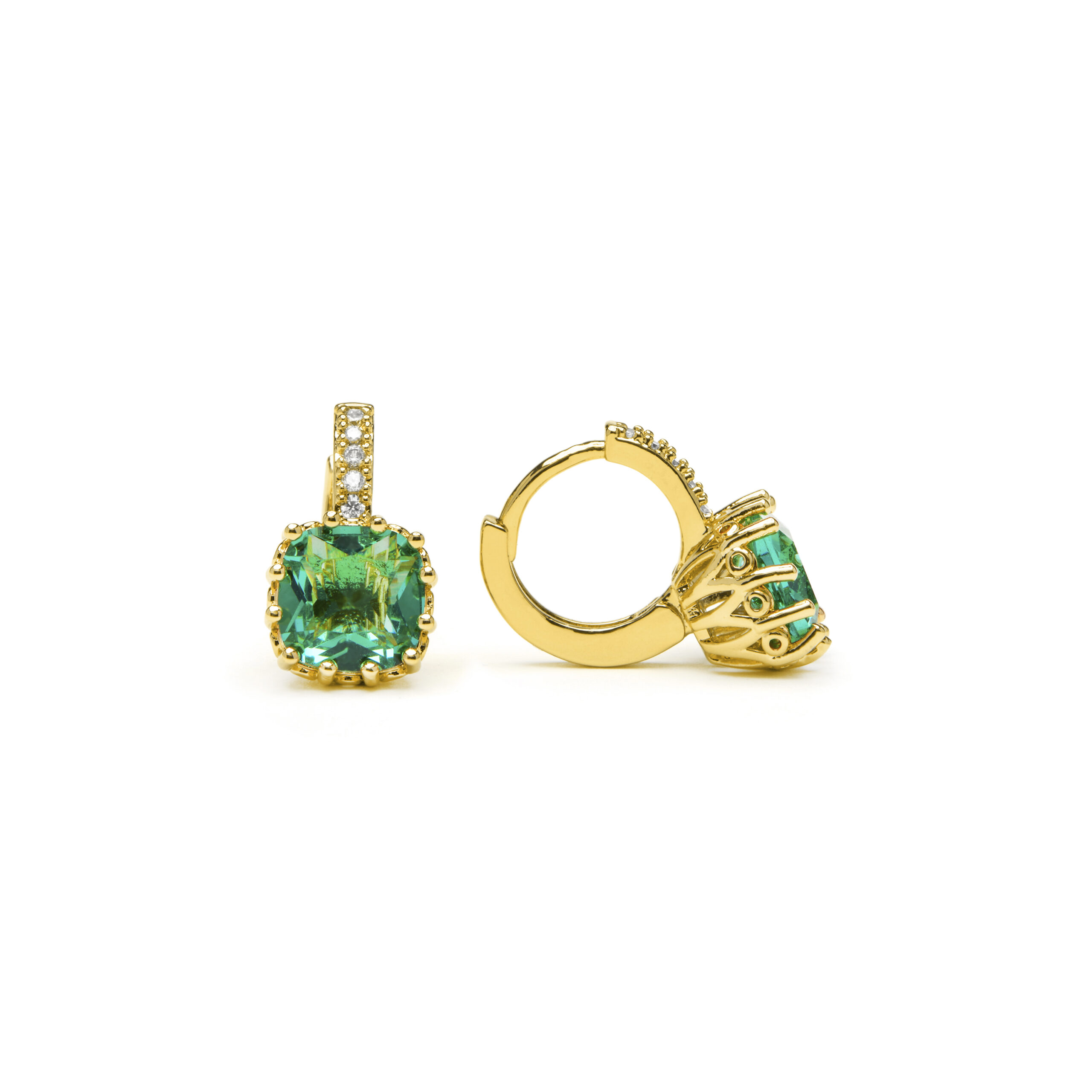 Luxenter Oorbellen met groene Paraiba hydrothermale kwarts, afgewerkt in 18k geelgoud - Rilhi