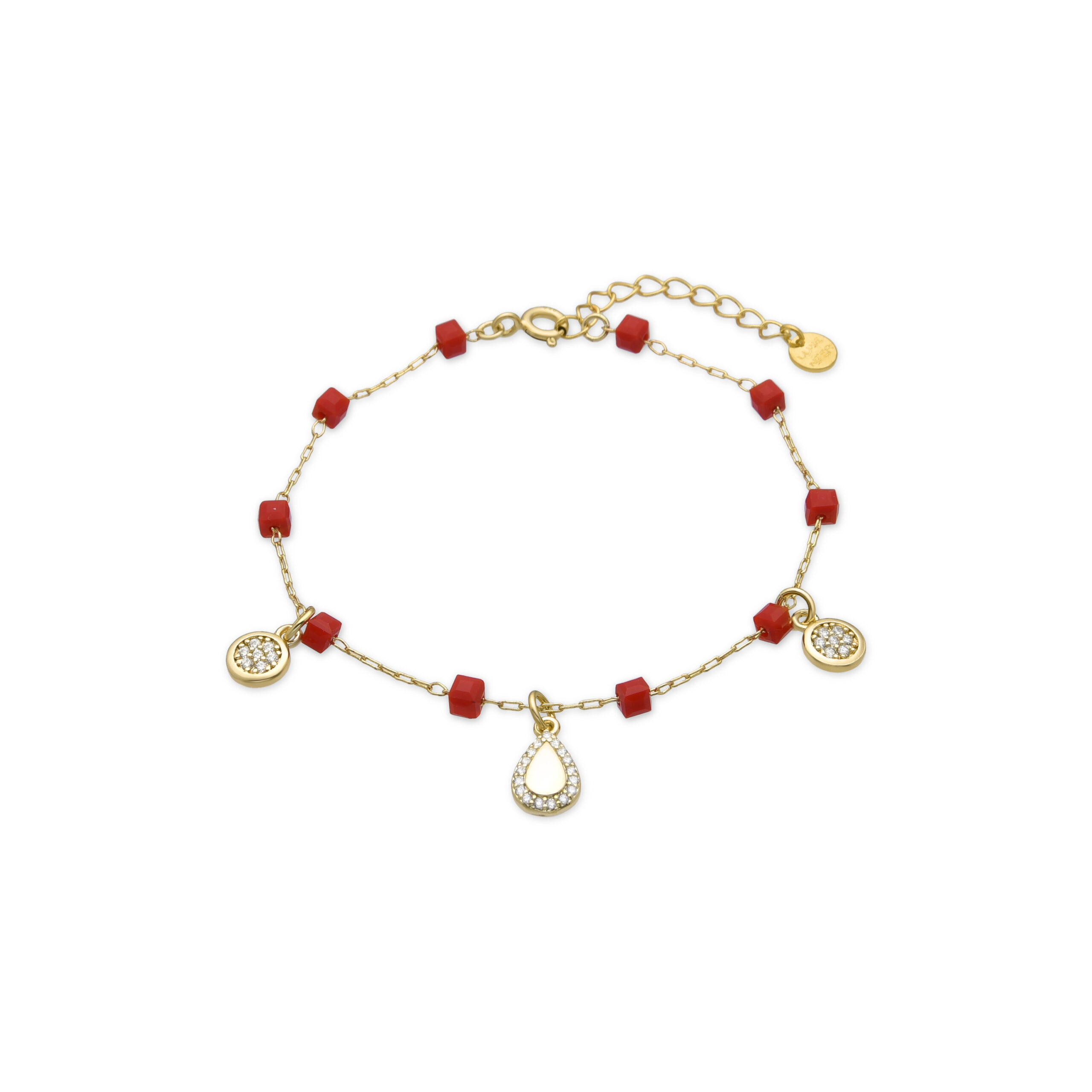Luxenter Armband van 925 sterling zilver en rood kristal met 18-karaats geelgoud afwerking - Kirrio