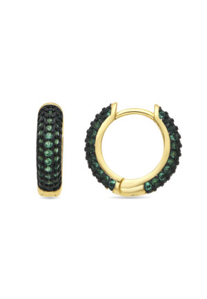 Luxenter Oorbellen met een diameter van 9 mm, 18-karaats geelgoud afwerking en smaragdgroene zirkonia - Lesrat