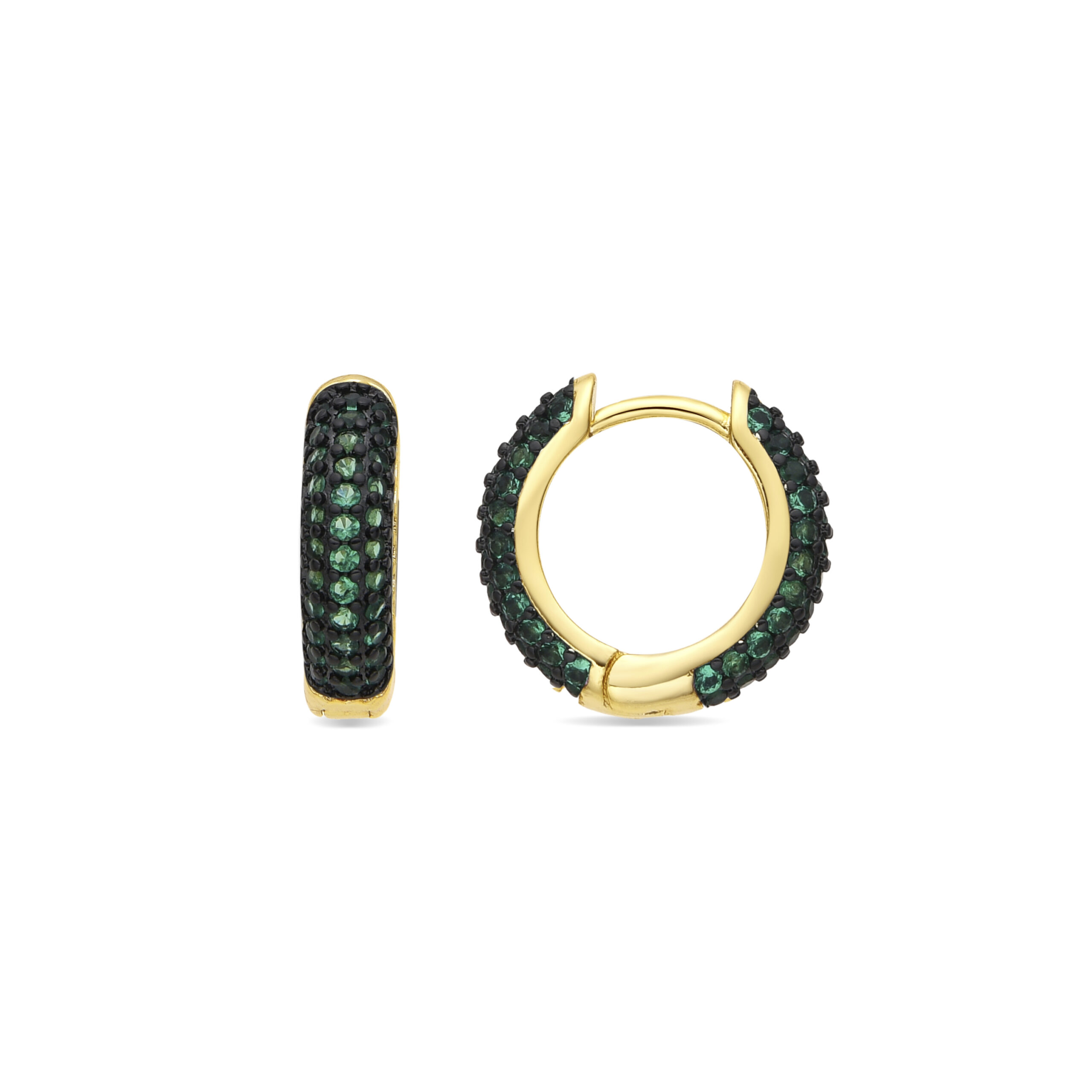 Luxenter Oorbellen met een diameter van 9 mm, 18-karaats geelgoud afwerking en smaragdgroene zirkonia - Lesrat