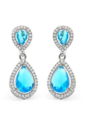 Luxenter Oorbellen met blauwe topaas-zirkonia, zilveren afwerking - Misim