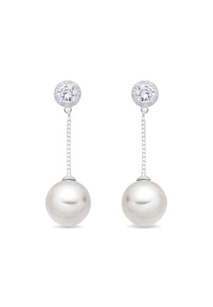 Luxenter Oorbellen met witte parel, zilveren afwerking - Calgio
