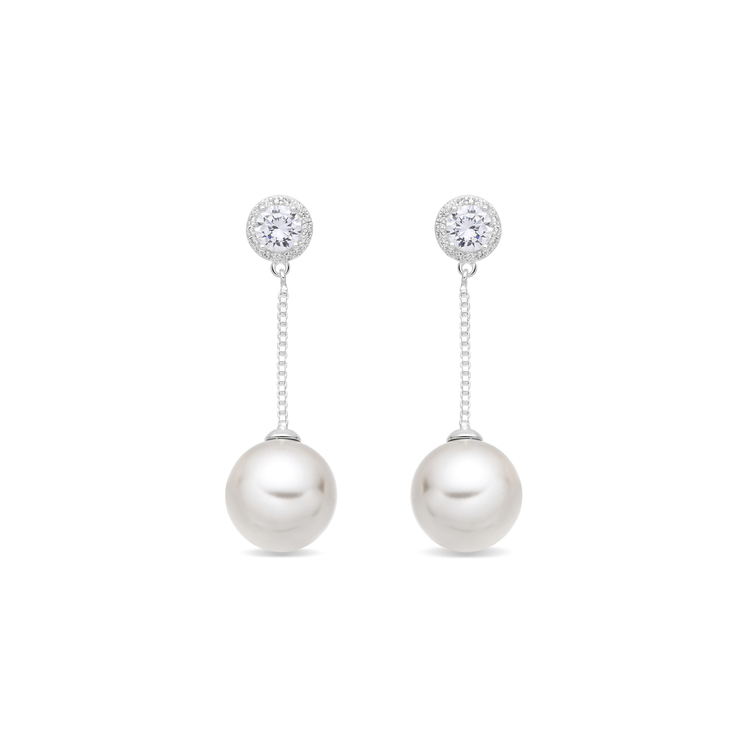 Luxenter Oorbellen met witte parel, zilveren afwerking - Calgio