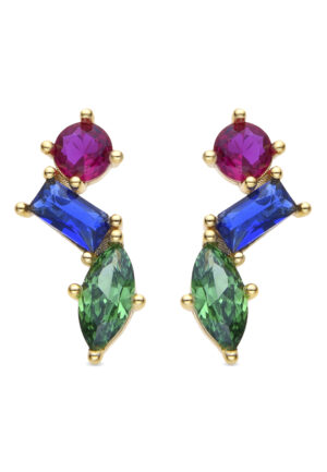 Luxenter Oorbellen van 925 sterling zilver en veelkleurige zirkonia met een afwerking in 18 karaats geelgoud - Shion