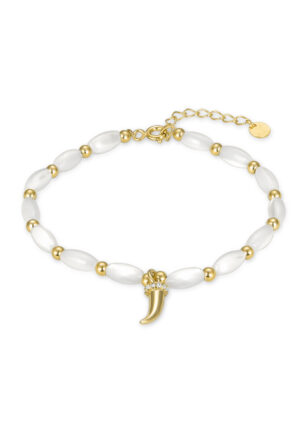 Luxenter Sterling zilveren 925 armband met witte parelmoer afgewerkt in 18K geelgoud - Syme