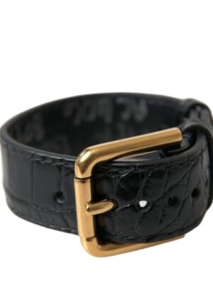 Dolce & Gabbana Zwart Gestructureerd Leer Gouden Metaalgesp Armband