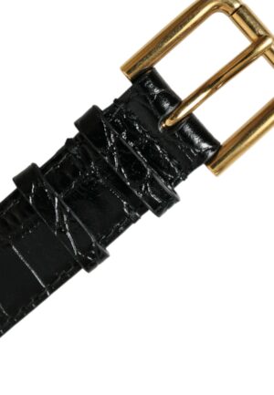Alternative view of Dolce & Gabbana Zwart Gestructureerd Leer Gouden Metaalgesp Armband