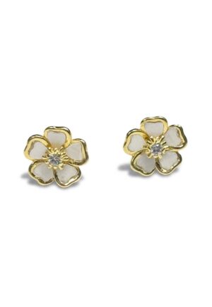 Vrouwen Bloem Oorbellen in Zilver met Gouden Plating en Cubic Zirkonia BIPE051