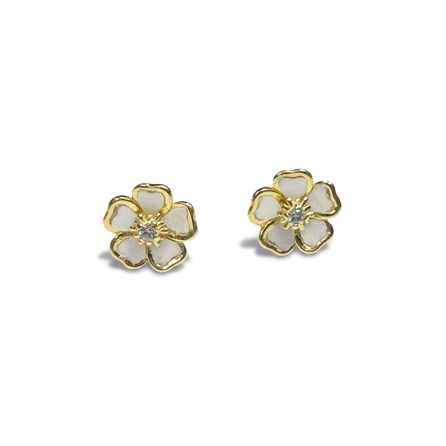 Vrouwen Bloem Oorbellen in Zilver met Gouden Plating en Cubic Zirkonia BIPE051