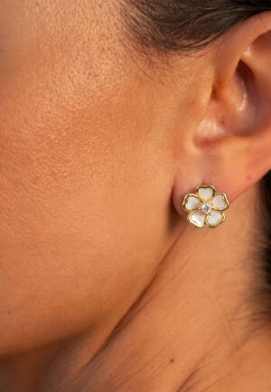 Alternative view of Vrouwen Bloem Oorbellen in Zilver met Gouden Plating en Cubic Zirkonia BIPE051