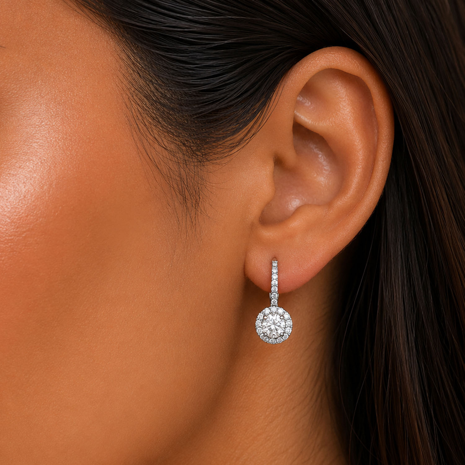 Dames Oorbellen met Hoepel in 925 Sterling Zilver met Cubic Zirconia BIPE073 - Afbeelding 2