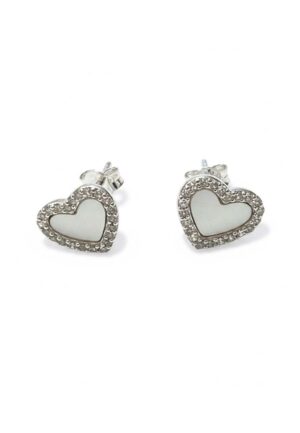 Vrouwen Hart Oorbellen in Zilver met Moeder van Parel en Cubic Zirconia BIPE084