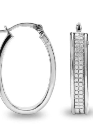 Dames Ovale Hoepel Oorbellen in 925 Sterling Zilver met Cubic Zirconia BIPU087