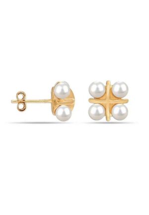 Dames parel kruisoorbellen in 925 sterling zilver met vergulding BIPE023
