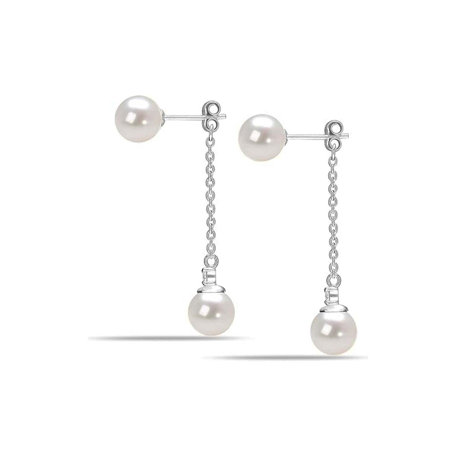 Dames Imperial Parel Oorbellen in Sterling Zilver met Ketting en Cubic Zirkonia 925 BIPE035