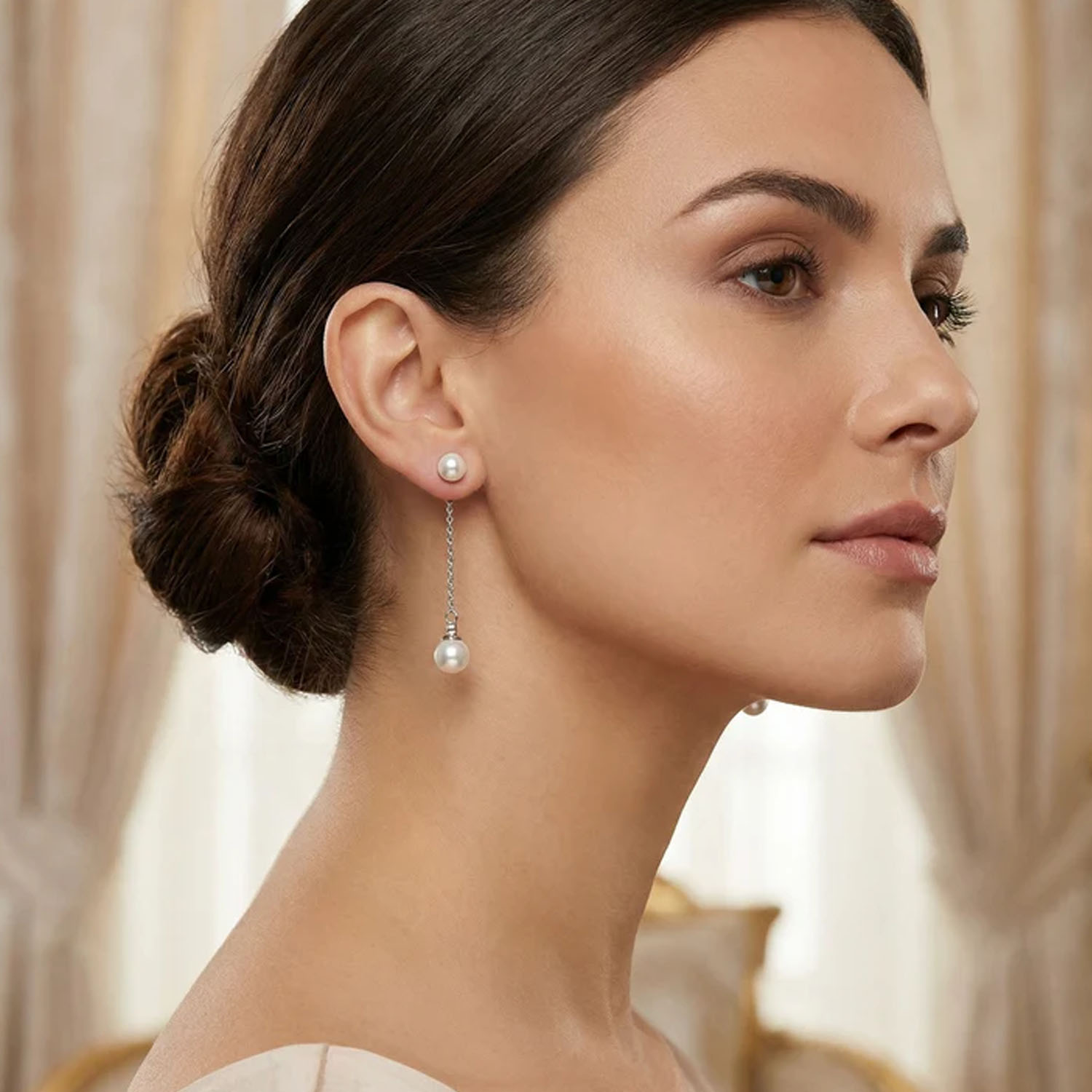 Dames Imperial Parel Oorbellen in Sterling Zilver met Ketting en Cubic Zirkonia 925 BIPE035 - Afbeelding 2