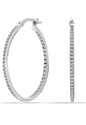 Dames Oorbellen met Hoepel en Cubic Zirconia, 925 Sterling Zilver BIPE028