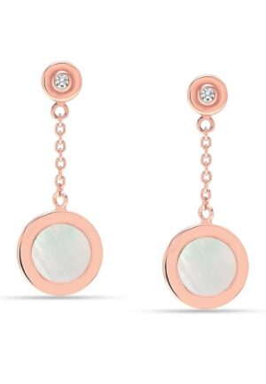 Dames Lange Ketting Oorbellen in Roségoud met Moeder van Parel en Cubic Zirconia, 925 Sterling Zilver BIPE024