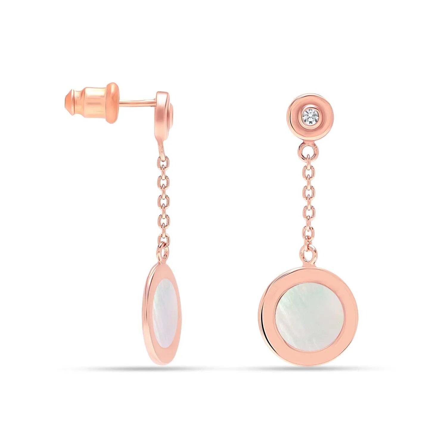 Dames Lange Ketting Oorbellen in Roségoud met Moeder van Parel en Cubic Zirconia, 925 Sterling Zilver BIPE024 - Afbeelding 2