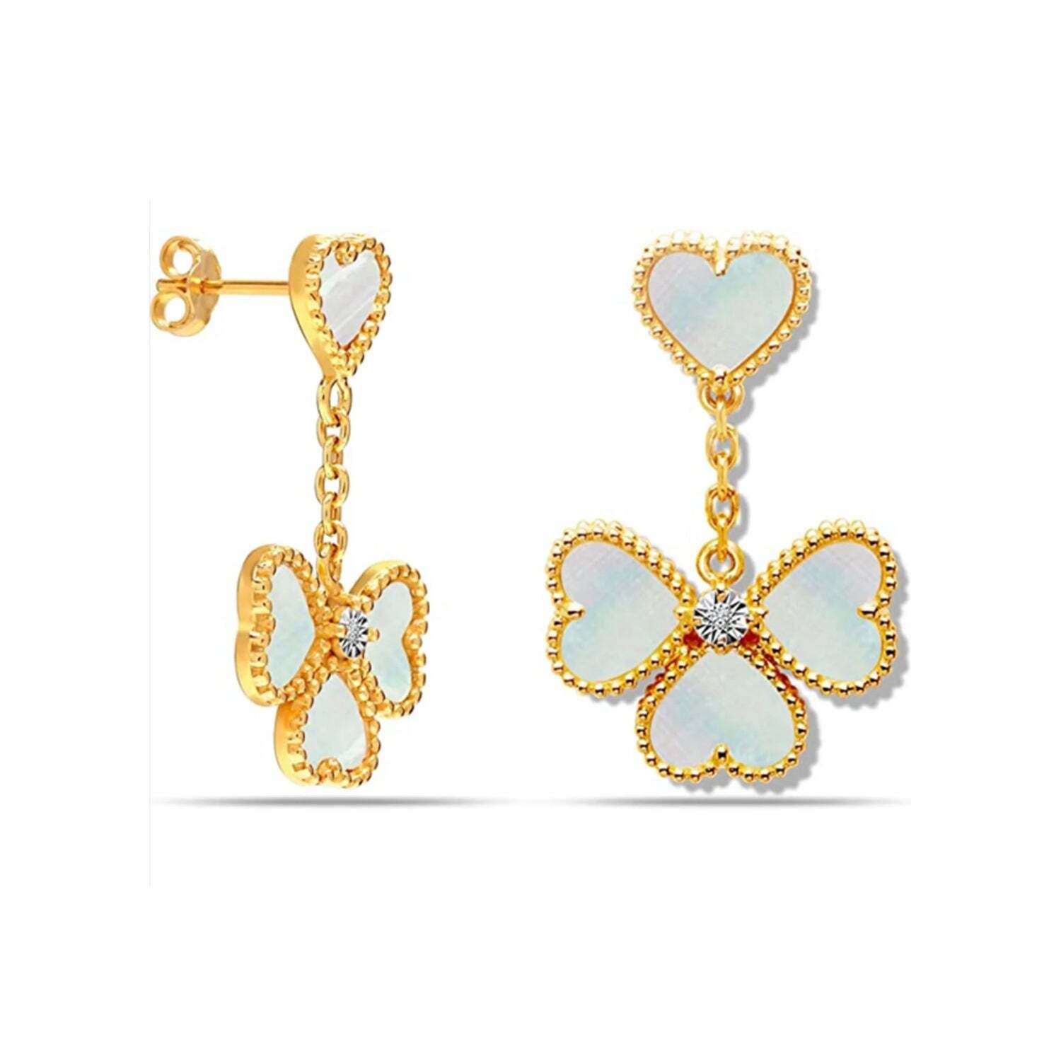 Damesoorbellen Moederschelp Bloem en Cubic Zirconia met Verguld 925 Sterling Zilver BIPE003