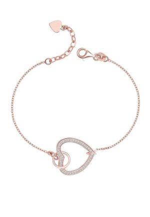 Damesarmband in 925 Sterling Zilver met Roségouden Plating en Hart met Cubic Zirconia BIPU019