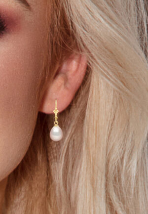 Alternative view of Oorbellen Dangle Kralen Zoetwater 89mm Wit Geel Goud 18 Karaat