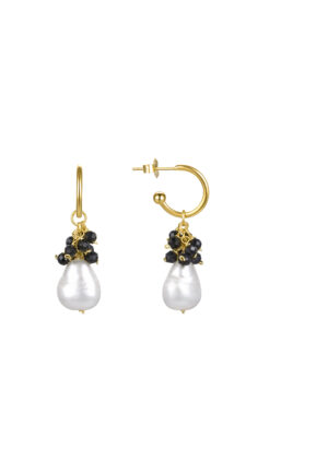 Luxenter Sterling Zilver 925 oorbellen met Zwart Kristal afgewerkt in 18K geel goud - Sahme