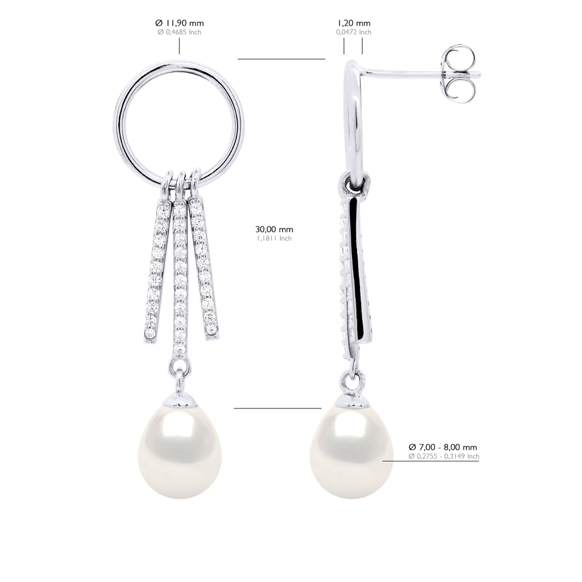 Oorbellen met ronde en streepjes, gemonteerd met cubic zirconia - Afbeelding 2