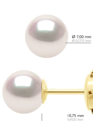 Alternative view of Oorbellen - Geel Goud 750 (18 Karaat) - Echte GeCultiveerde Parel Akoya Japanse Gecertificeerd Rond 7-8 mm