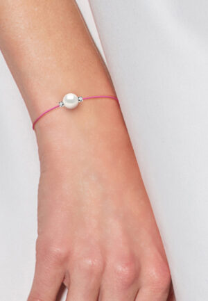 Alternative view of Diamond Bracelet 0060 Cts Natuurlijke en gekweekte parel Ronde 8-9 mm Nylon Rose 925