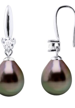 Oorbellen Zilver 925 & Cubic Zirconia - 2 Echte Gecultiveerde Tahiti Parel 8-9 mm