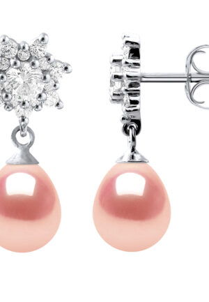 Oorbellen Dangle zoetwaterparels 7-8 mm Pears Roses Jewelry 925