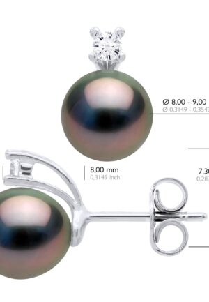 Alternative view of Oorbellen van Zilver 925 & Cubic Zirconia versierd met 2 Echte Gecultiveerde Tahiti Parel 8-9 mm
