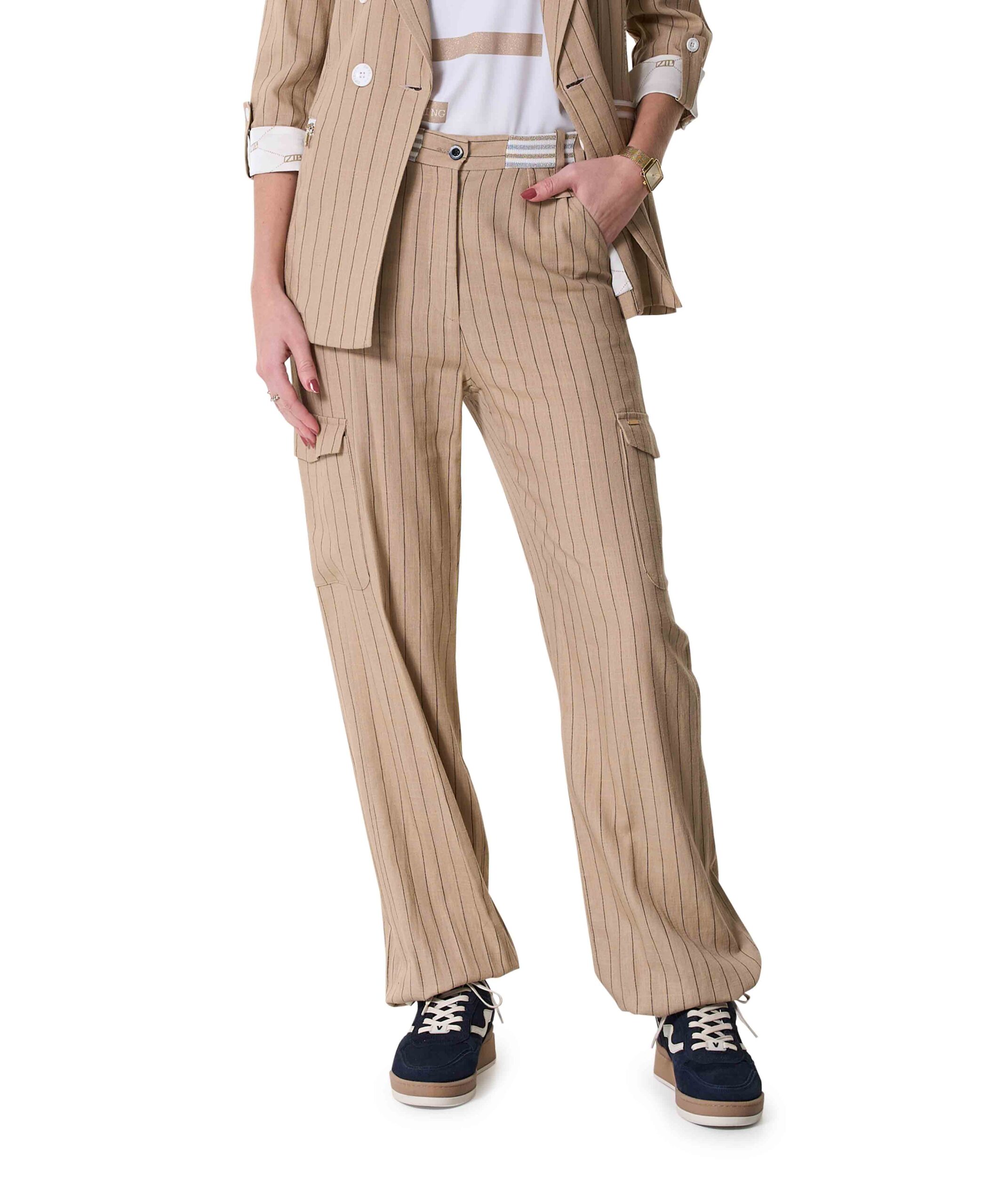 Zip73 Cargo Wide Leg Pinstripe Z25/202/04/260 Cargobroeken 260 Caramel