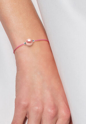 Alternative view of LOVE armband LINK zoetwaterparels Ronde 9-10 mm Roze Link Pink Nylon 925