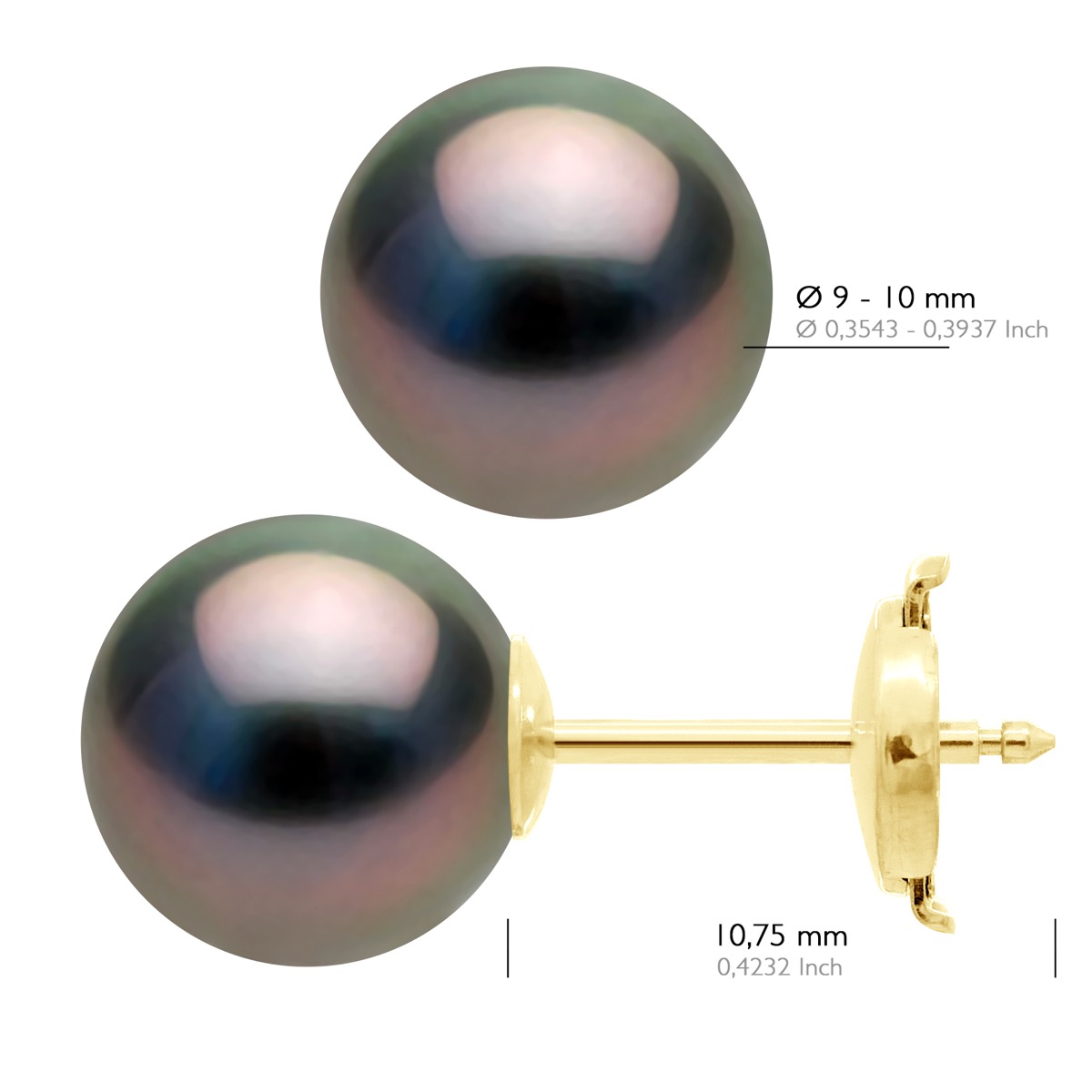 Oorbellen Geel Goud 375 - Echte Cultiveerde Tahiti Parel Rond 9-10 mm - Afbeelding 2