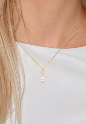 Alternative view of Diamond Pendant 0.010 Cts Gekweekte Pearl Zoetwater 7-8mm White Pear geel goud