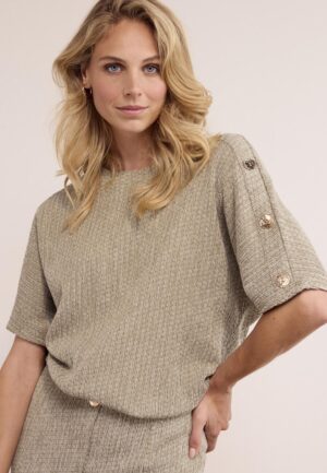 Tramontana Crinkled Top Button Detail E02-19-401 T-shirt Korte Mouw 006156-aloemelange