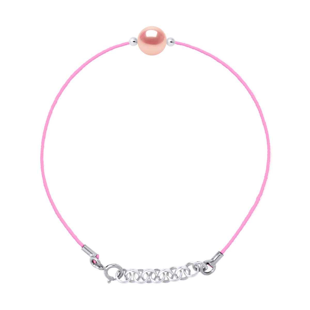 LOVE armband LINK zoetwaterparels Ronde 9-10 mm Roze Link Pink Nylon 925