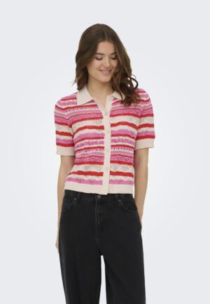 Only Onllula Polo S/s Cardigan Knt Noos 15355455 Vest 4842217 High Risk Red Pink - Cd