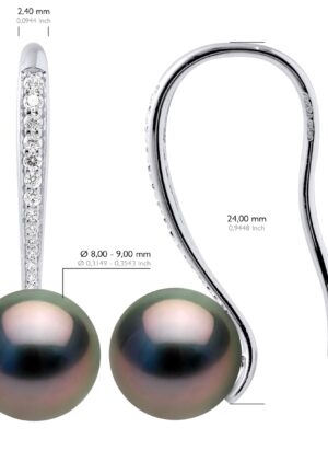 Alternative view of Oorbellen Echte Gekweekte Tahitiaanse Parel Rond 8-9 mm gemonteerd met Cubic Zirconia