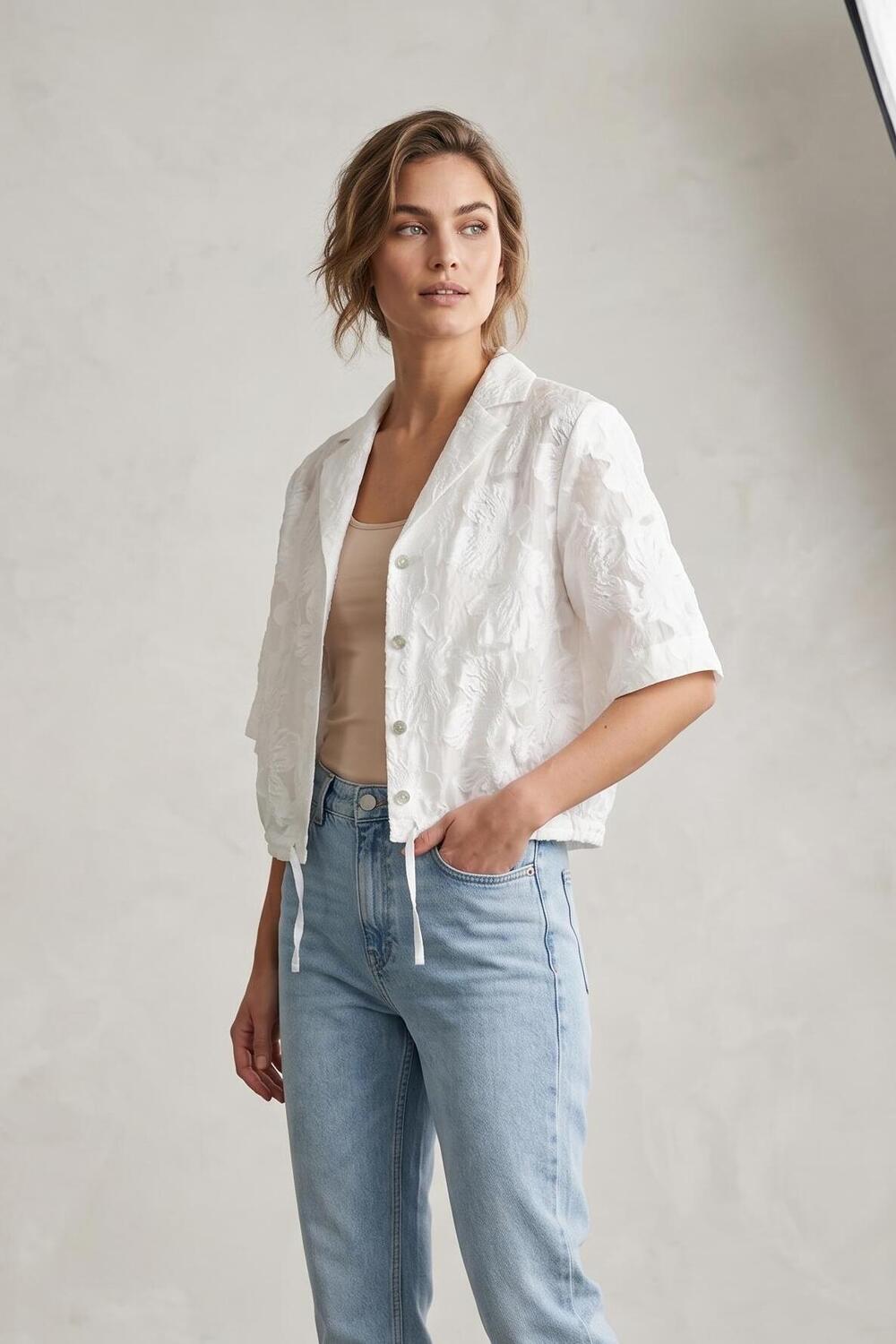 Tramontana Short-sleeve Blouse Drawcord C40-20-301 Blouse Off White