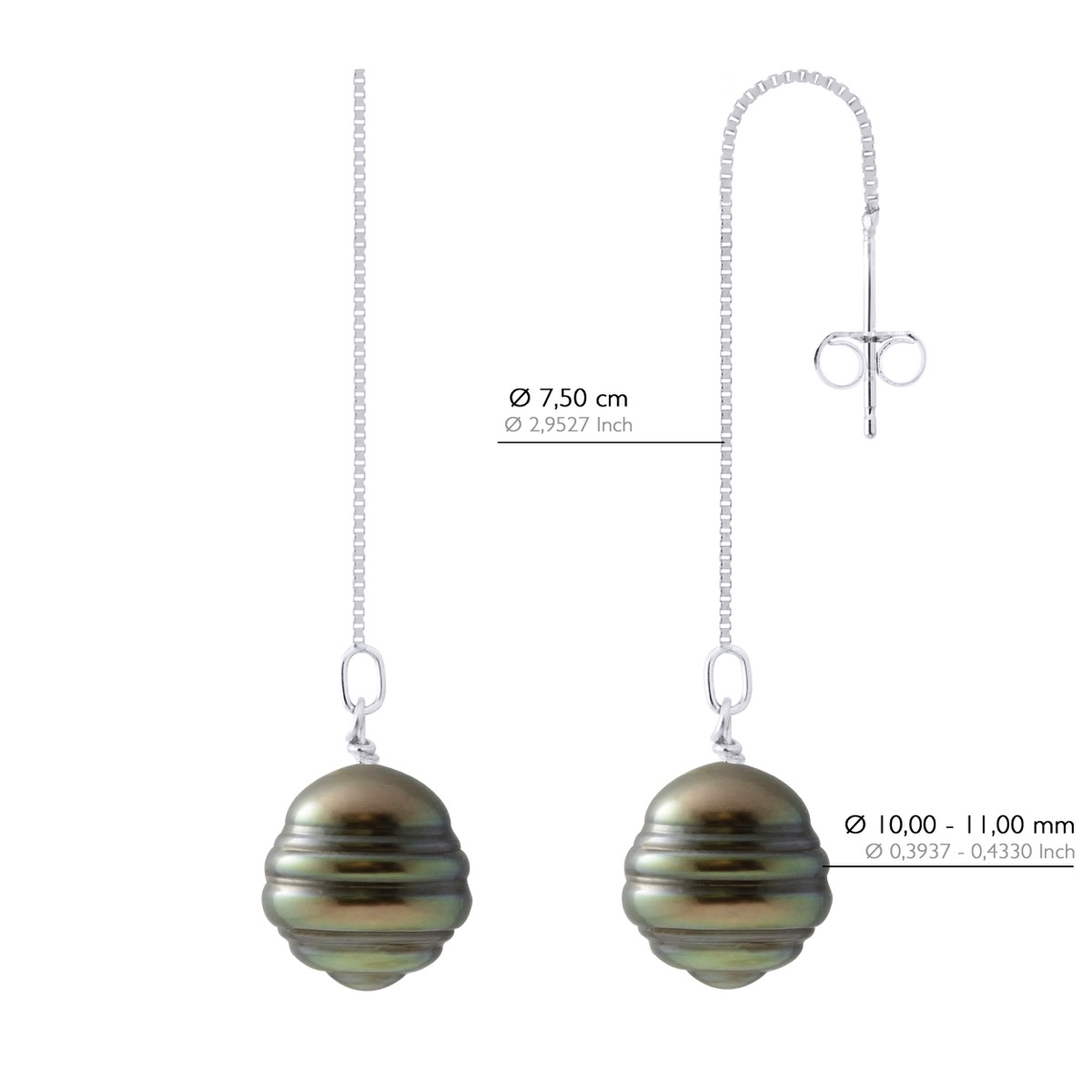 Hangende Oorbellen - 2 Echte GeCultiveerde Tahiti Parelringen van 10-11 mm - Afbeelding 2