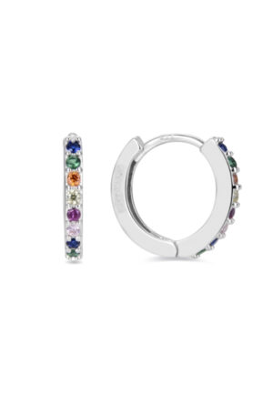 Luxenter hoepel oorbellen, 925 sterling zilver, valarys en veelkleurige zirkonia met gerhodineerde afwerking