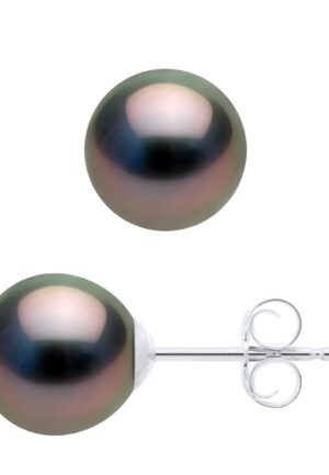 Oorbellen Wit Goud 375 - Echte Gecultiveerde Tahiti Parel Semi Rond 7,5-8 mm
