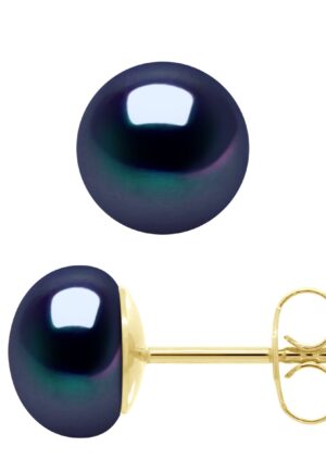 Oorbellen - Geel Goud 750 (18 Krt Echte Gekweekte Zoetwaterparels Knop 8-9 mm