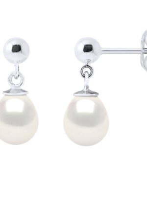 Oorbellen in Wit Goud en Echte Cultuurzoetwaterparels Parel 7-8 mm