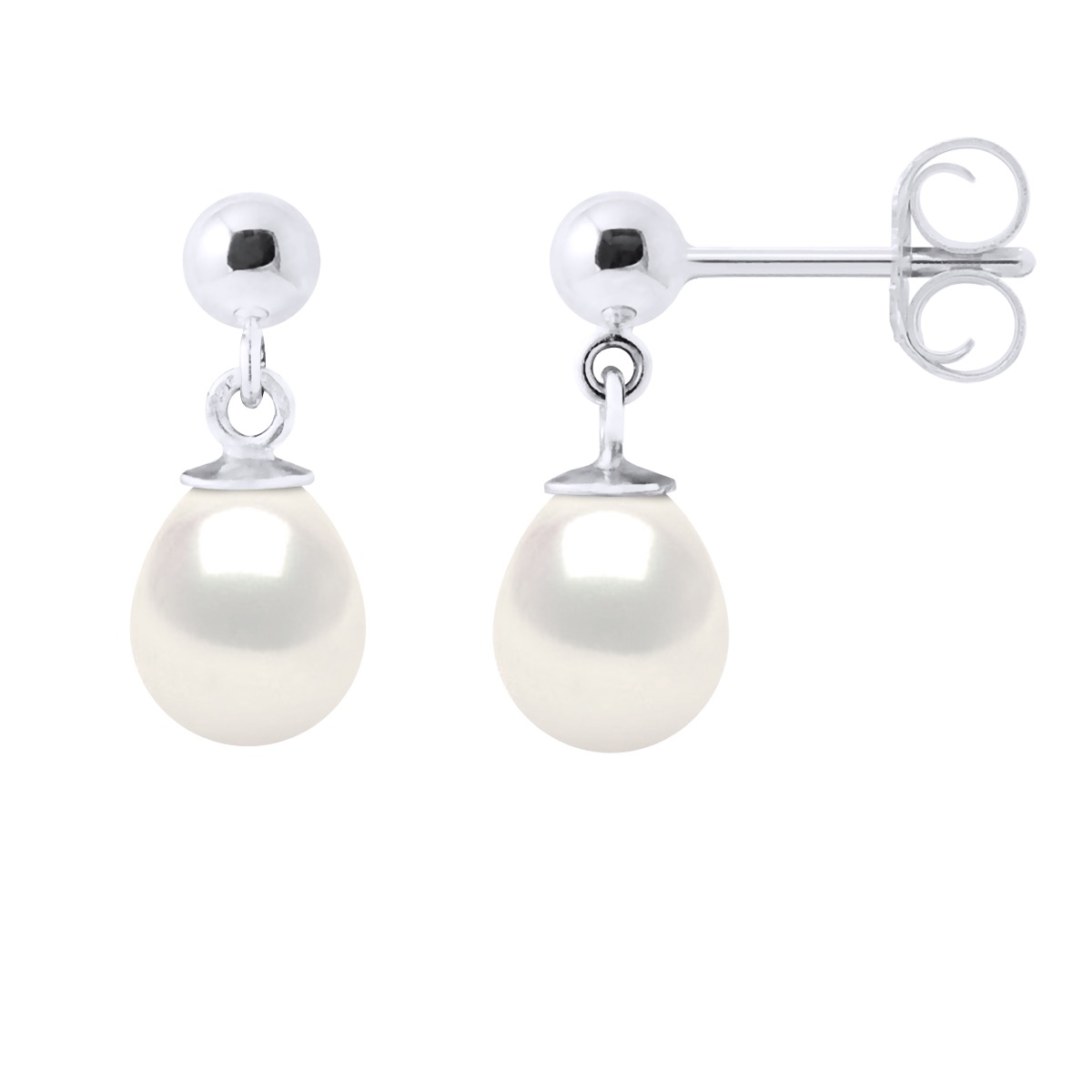Oorbellen in Wit Goud en Echte Cultuurzoetwaterparels Parel 7-8 mm